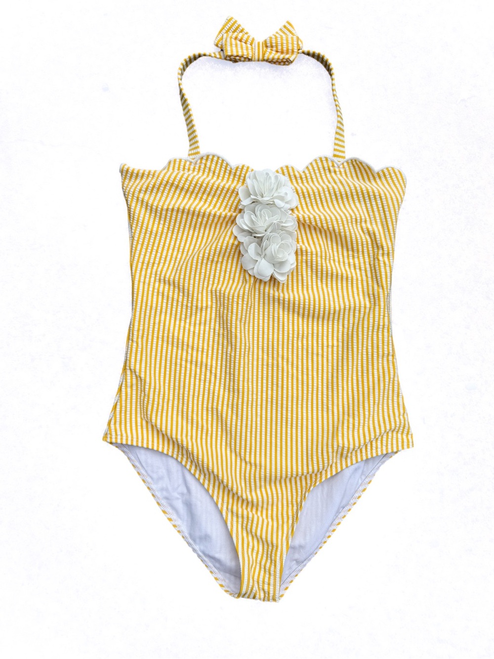Janie and Jack Yellow Stripe Seersucker Rosette Swimsuit One Piece NWOT Size 16